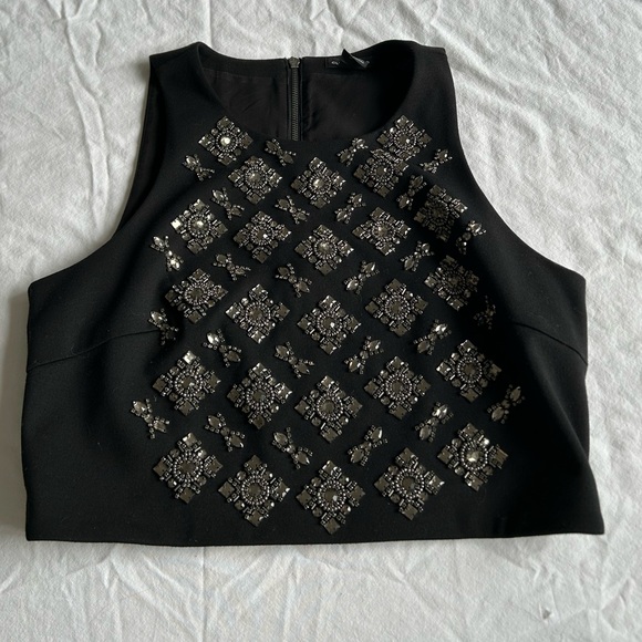 Club Monaco Black Crop Top with Silver Beaded Accents - Picture 4 of 8
